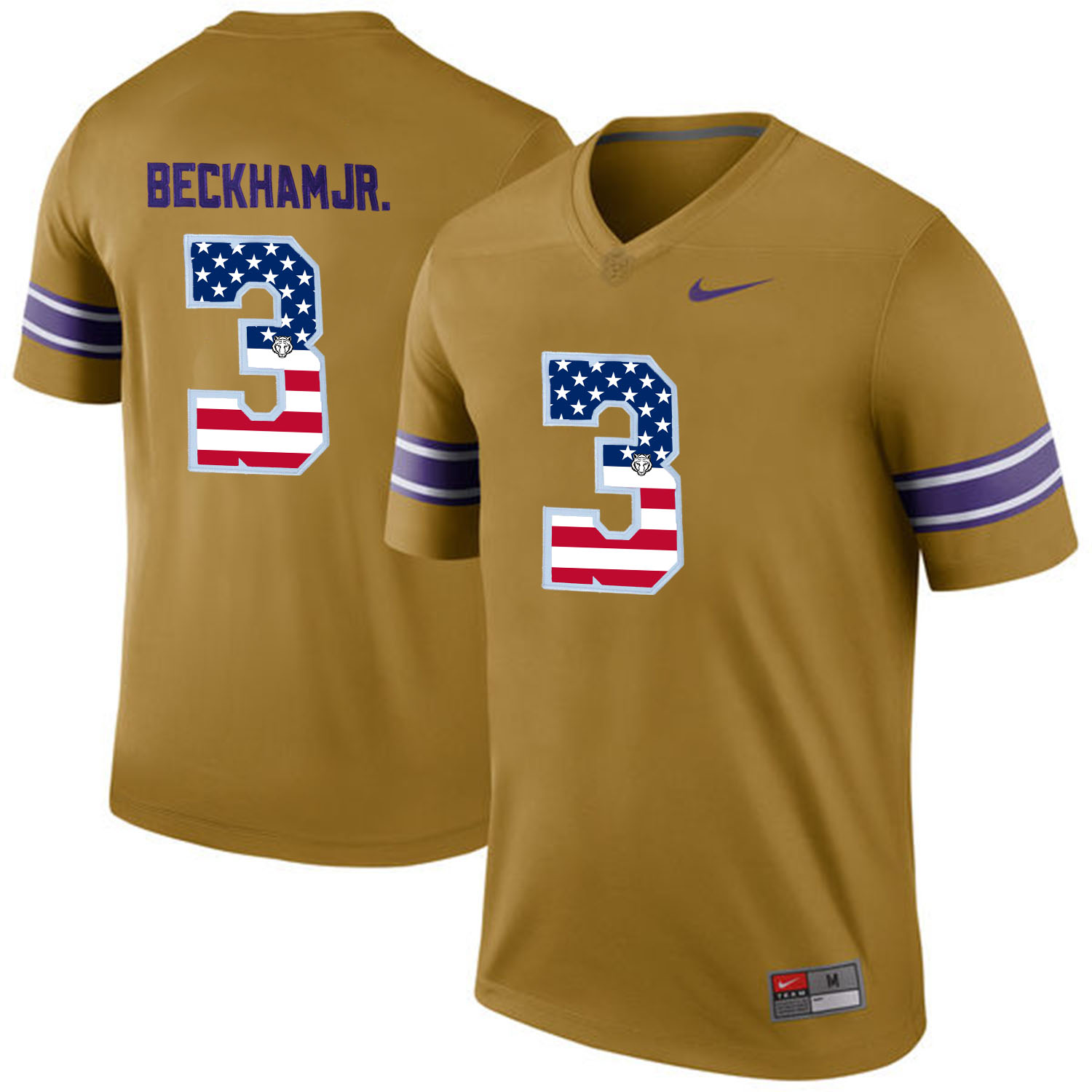 US Flag Fashion  Men LSU Tigers Odell Beckham Jr. #3 College Football Limited Throwback Legand Jersey  Gridiron Gold->->NCAA Jersey